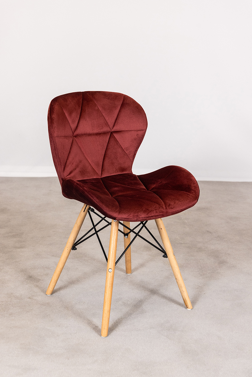 Dark red, upholstered chair