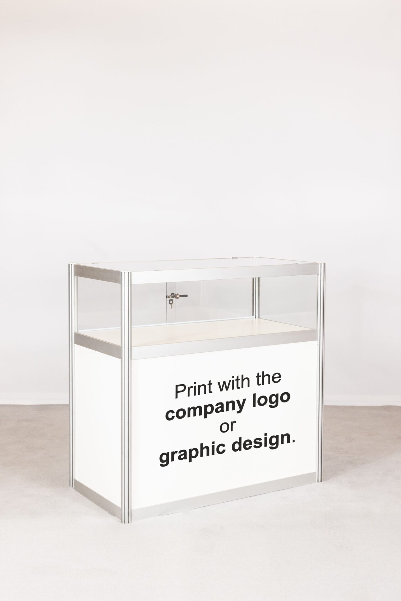 Graphic printing on the front of the low lockable showcase